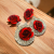 Delicate Double Red Rose Flower Earrings