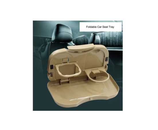 Car Back Seat Foldable Portable Food Tray Table with Cup Holders - Beige