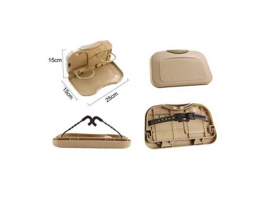 Car Back Seat Foldable Portable Food Tray Table with Cup Holders - Beige
