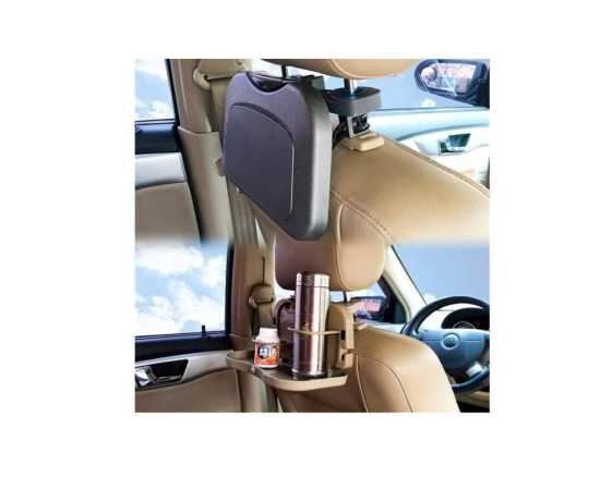 Car Back Seat Foldable Portable Food Tray Table with Cup Holders - Beige