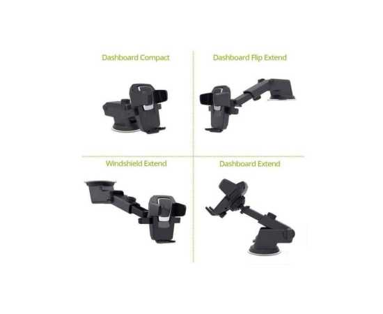 Universal Suction Cup Long Handle Car Mobile Holder - Black