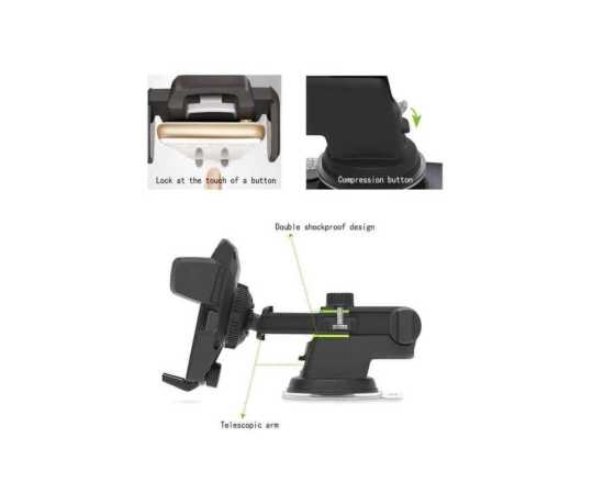 Universal Suction Cup Long Handle Car Mobile Holder - Black