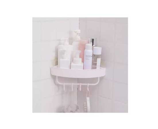 Triangle Bath and Kitchen Corner Storage Shelf with Hooks 1-piece