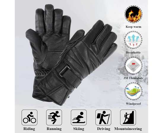 Men Soft Leather Winter Driving Riding Hiking Multi Purpose Gloves