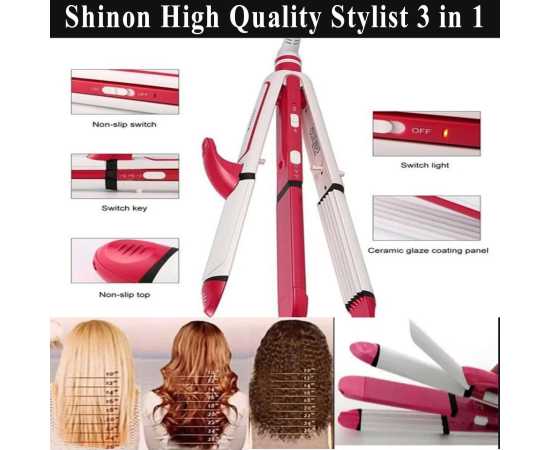 Original Professional Shinon 3 in 1 Hair Straightener + Hair Crimper + Hair Curler