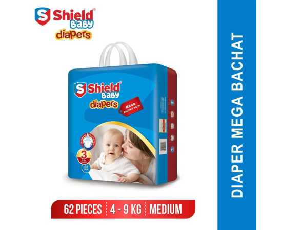 Shield-Diaper Mega Bachat Pack Medium (62-Diapers, 04-09Kg)