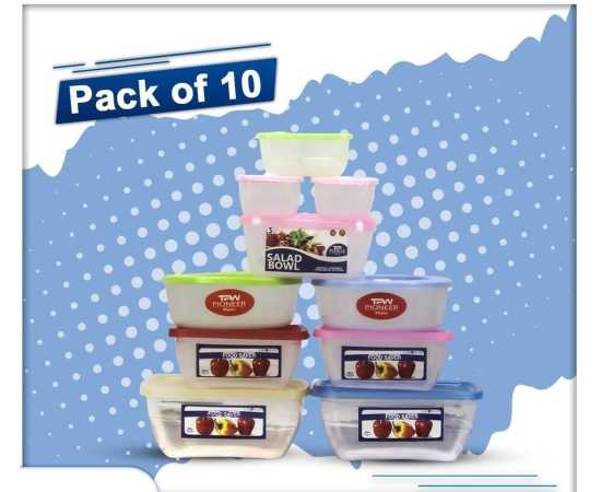 Pack of 10 Transparent Food Storage Boxes