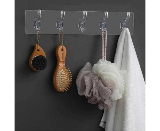 Transparent 6 Hooks Hanger Self Adhesive Clothes Hanger