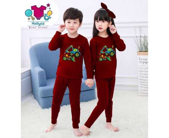 Appealing Summer Collection Kids Nigh suits Pack of 2 - Maroon Color T Shirt And Trouser