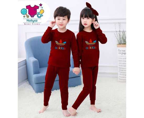 Well Formed Summer Collection Kids Nigh suits Pack of 2 - Maroon Color T Shirt And Trouser