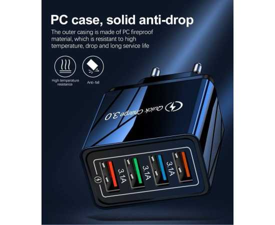 QC 3.0 Fast Charger With 4 USB Port 3A 30W Quick Charge