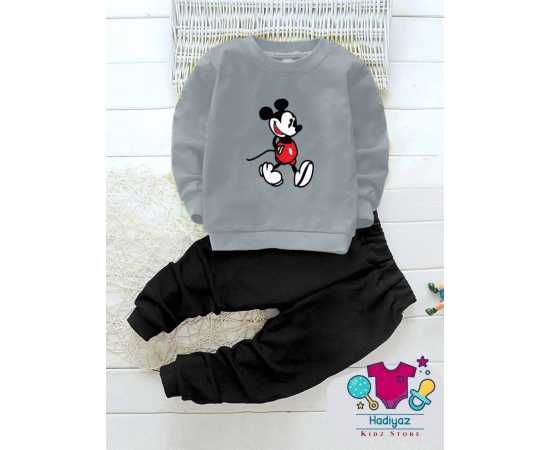 Printed Summer Collection Kids Suits - Grey Shirt Black Trouser