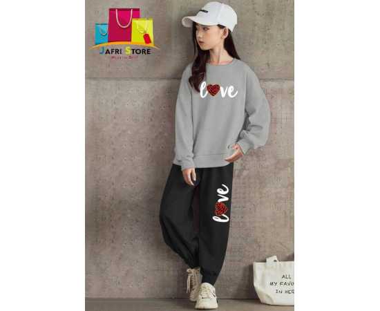 Summer Collection Kids Tracksuit For Girls- Gray & Black - Tempting