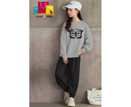 Summer Collection Kids Tracksuit For Girls - 100% High Quality - Gray & Black