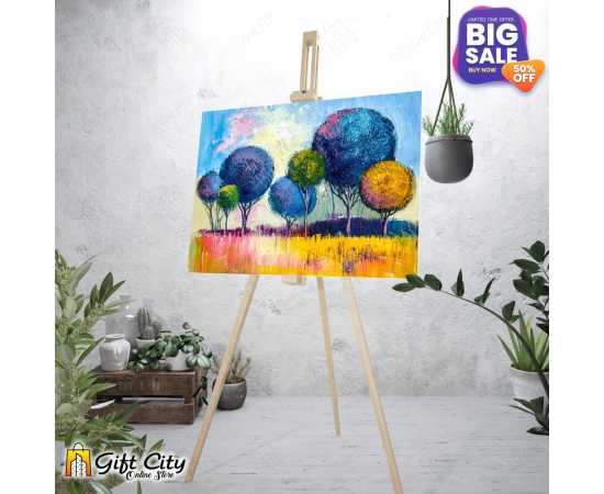 Abstract Rainbow Trees Painting Canvas with Frame  18x24 inch