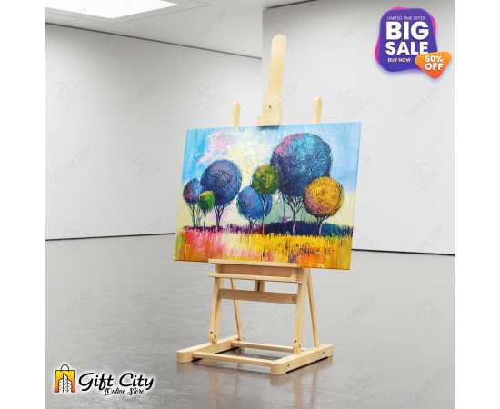 Abstract Rainbow Trees Painting Canvas with Frame Wall  8x12 inch