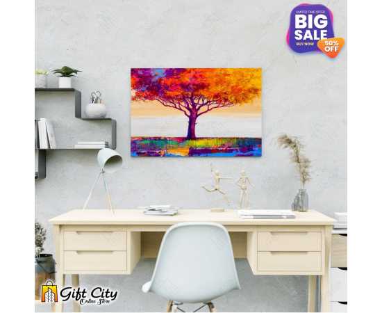 Colorful Tree Canvas Painting with Frame Wall Art for Home Decor 18x24 inch