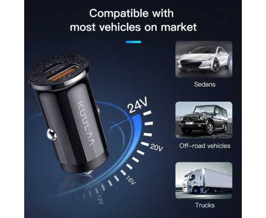 KUULAA  Dual Ports Fast Charging USB Car Charger Black - 42W - 1 Piece