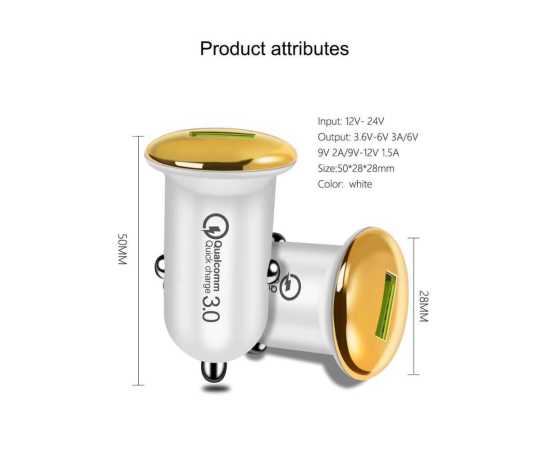 C3.0 Quick Charge USB Fast Charging For Car Mobile Phone Mini