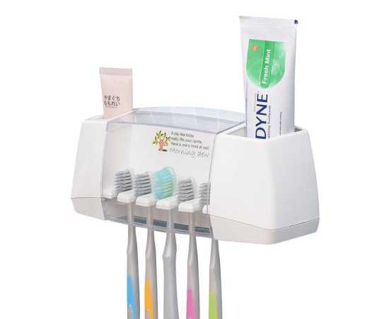 Toothpaste Dispenser With Toothbrush Holder Wall Mounted Bathroom Accessories Set