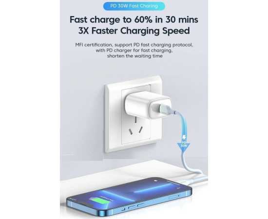 KUULAA 30W MFI Certified PD USB-C to Lightning Charging Cable Black
