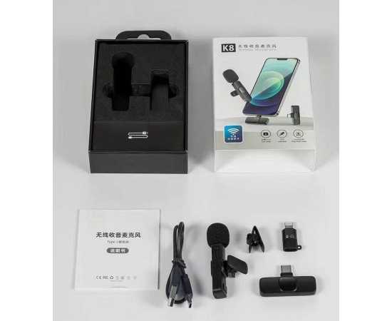K8 Wireless Collar Mic Microphone Type-C AND LIGHTENING CONNECTOR