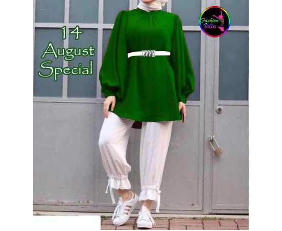 Independence Day 2 PCS Suit Stitched - Green Top White Bottom