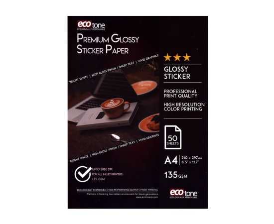 A4 Ecotone Glossy Sticker Paper 135GSM - 50 Sheets Pack