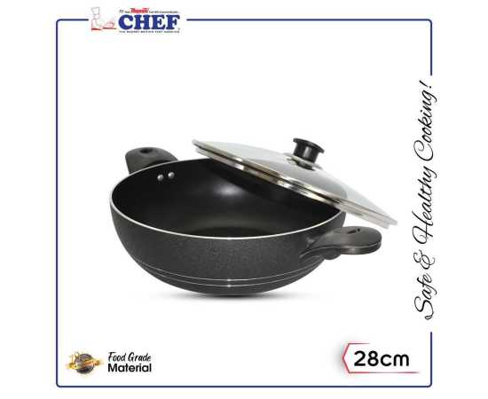 Chef 28 Cm Non Stick Karahi/Wok With Glass Lid