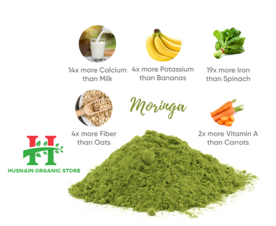 Chia Seeds, Moringa & Flex Seeds Powder By Husnain Organic Store - Pack Of 3 (200gm)