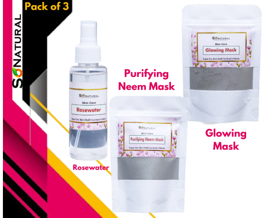 SoNatural - Pack Of 3 - Purifying Neem Mask, Glowing Mask & Rosewater (Total Weight  240G)