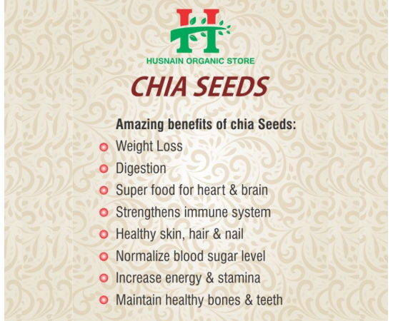 Husnain Organic Store - Organic Chia Seeds Weight Loss Full Of Omega, Calcium, Vitamins - 100G
