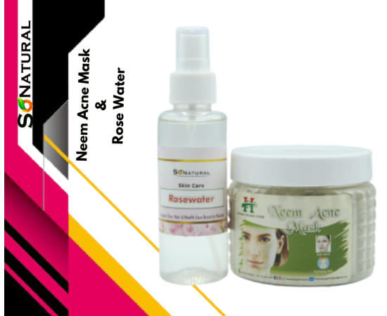 SoNatural Neem Acne Mask 200G & Rosewater 120Ml-Remove Acne -Pimple Rescue