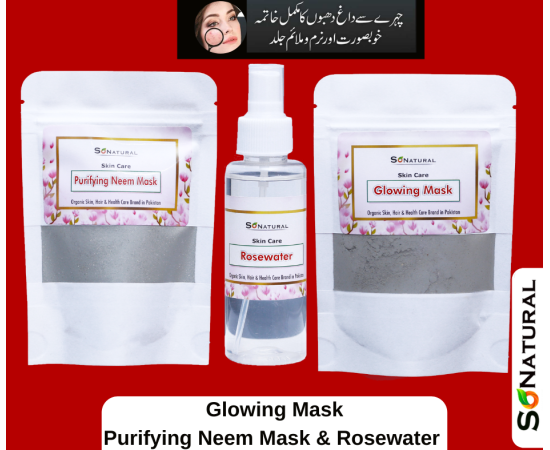 SoNatural - Pack Of 3 - Purifying Neem Mask, Glowing Mask & Rosewater (Total Weight  240G)