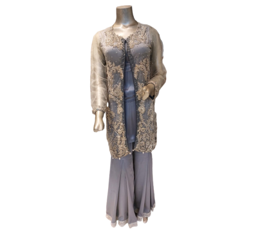 Ladies Wedding Dress - Hand Made Work Net Shirt Dupatta Inner Shirt - Shamooz Silk With Gararaa Trouser