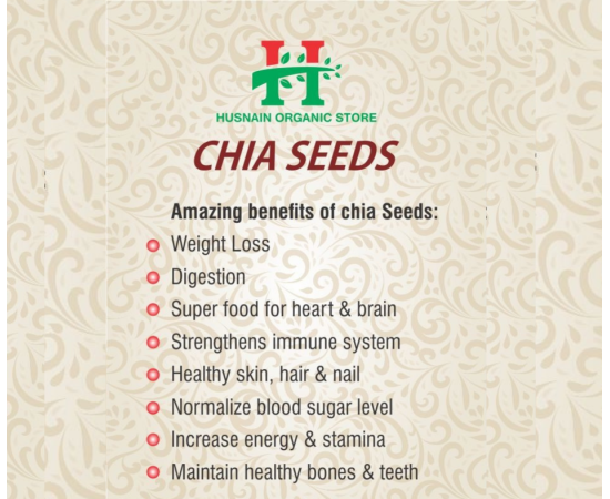 Husnain Organic Store 100% Organic Chia Seeds Full Of Omega, Calcium, Vitamins - 250G