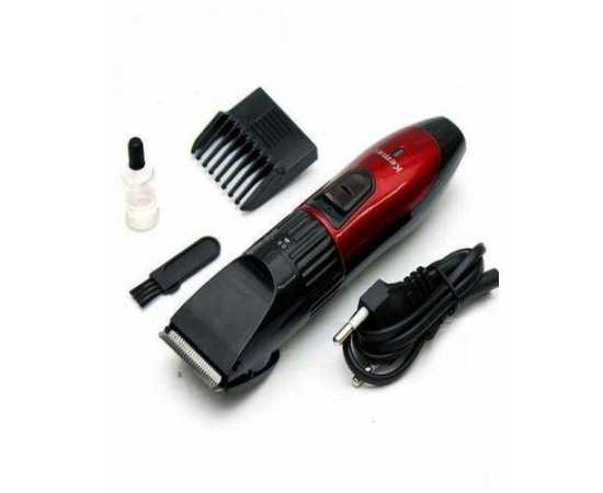 Kemei Electric Rechargeable Hair And Beard Trimmer - Red And Black