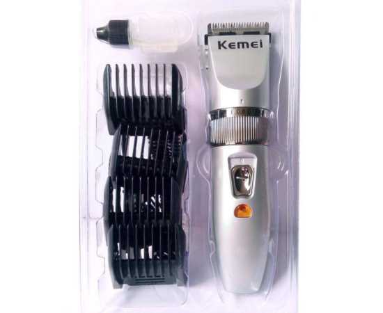 Kemei - Professional Hair Clipper  With Adjustable Gear And 4 Clips- Silver