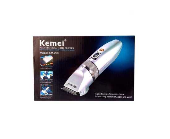 Kemei - Professional Hair Clipper  With Adjustable Gear And 4 Clips- Silver