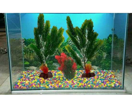 Pack of 2 Artificial Green Underwater Plant Grass With Stone For Aquarium Fish Tank