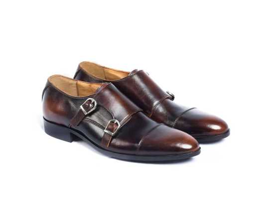 Amani Sau Paulo Double Monkstrap Leather Shoes For Men - Brown