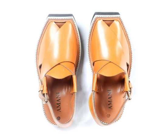 Amani Sultan Peshawari Chappal For Men - Mustard