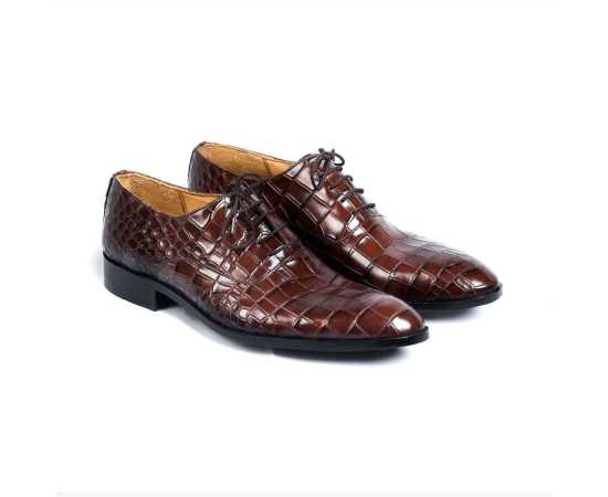 Amani Valencia Croco Oxford Leather Shoes For Men - Brown
