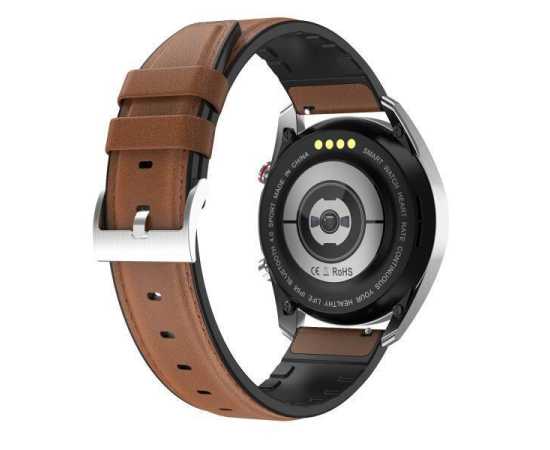 LUNIO Smart Watch Silver, Brown Leather Fancy Strap