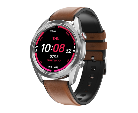 LUNIO Smart Watch Silver, Brown Leather Fancy Strap