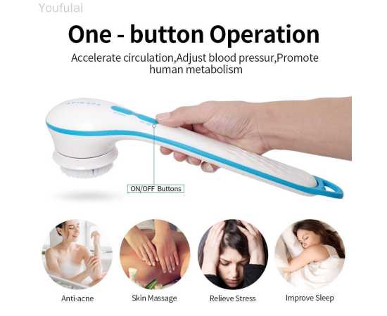 5 In 1 Electric Shower Brush Spin Spa Multi-Functional Long Handle Bath Scrubber