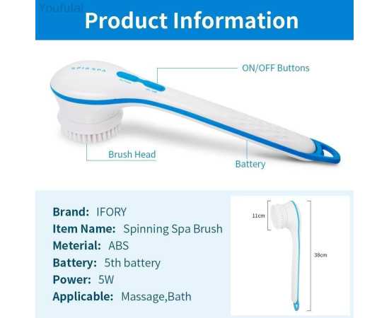 5 In 1 Electric Shower Brush Spin Spa Multi-Functional Long Handle Bath Scrubber