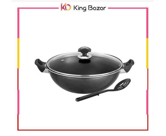 Sonex Non Stick Cooking Wok With Glass Lid - Black