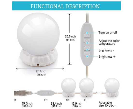 Led Makeup Mirror Light Led Hollywood Light 12V - 10 Bulb