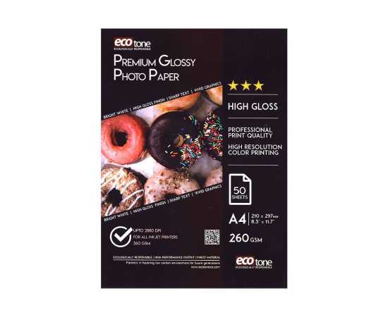 A4 Ecotone Glossy Photo Paper 260GSM  - Pack of 50 Sheets